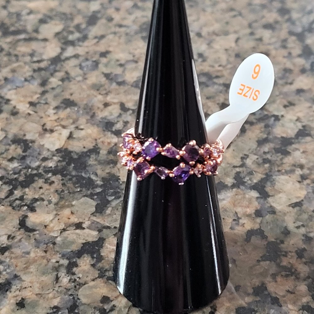 Bomb Party RBP5210 "Height of Elegance" Purple Topaz & Amethyst CZ RG Sz 6